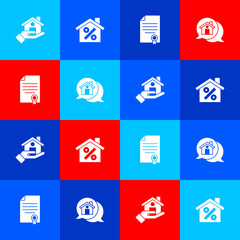 Set Realtor, House with percant discount, contract and estate message house icon. Vector.