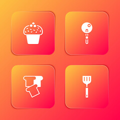 Set Cake, Lollipop, Bread toast and Spatula icon. Vector.