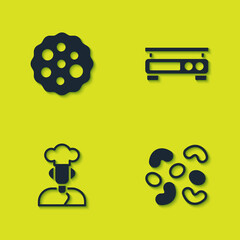 Set Cookie or biscuit, Jelly candy, and Electronic scales icon. Vector.