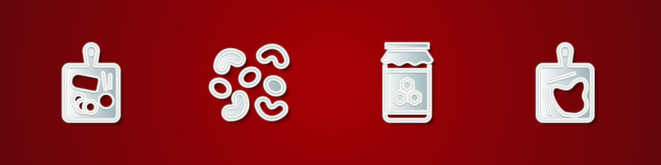 Set Cutting board, Jelly candy, Jar of honey and icon. Vector.
