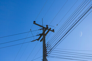 power lines on a sky