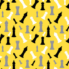 Seamless pattern with chess pieces. Vector background with chess king, queen, rook, bishop, knights, pawn