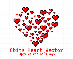 set collection of lollipop heart happy valentine's day love poster 2d illustration vector, party fun celebration, holiday with season greeting, 8 bit pixel