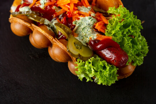 Hong kong or bubble waffle with sausage