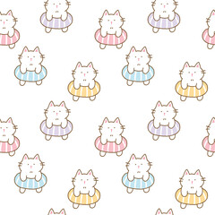 Seamless Pattern with Cute Cartoon Cat Illustration Design on White Background