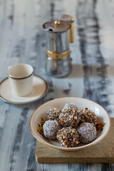 Dark chocolate, coconut and hazelnut saint valentine truffles