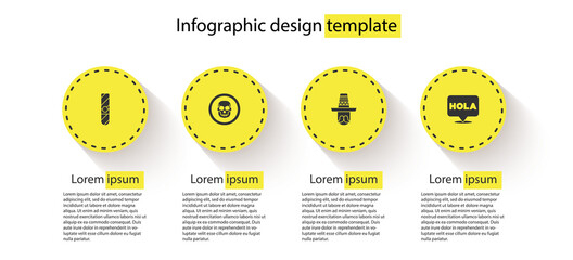 Set Cigar, Mexican skull coin, man sombrero and Hola. Business infographic template. Vector. © vector_v