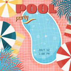 Naklejka premium Pool party vintage poster. Invitation template. Vector illustration.