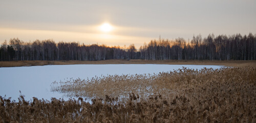 Landscape of morning twilight. Fantastic glowing sunlight. soft focus effect.