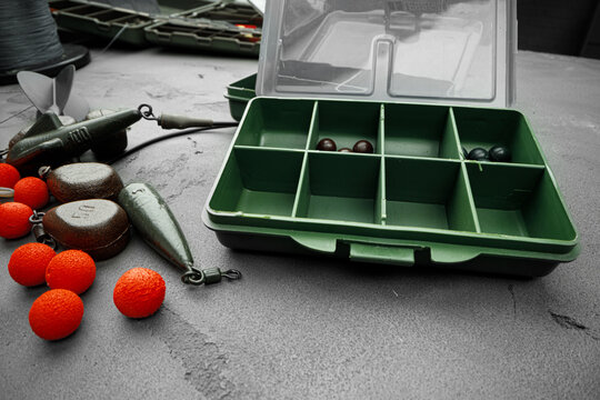 Plastic compartment case and fishing tackle top view