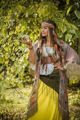 Gypsy woman predict future, Boho mystical style. Gypsy lady with a magical stuff, esoteric and magic concept. Modern vintage elements