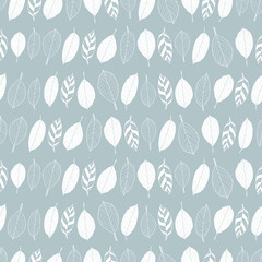 Vector white linear leaves grey seamless pattern
