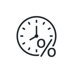 Clock and percent. Loan timing icon concept isolated on white background. vector illustration