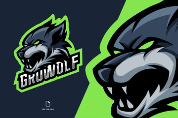 angry wolf head mascot logo for sport game illustration 