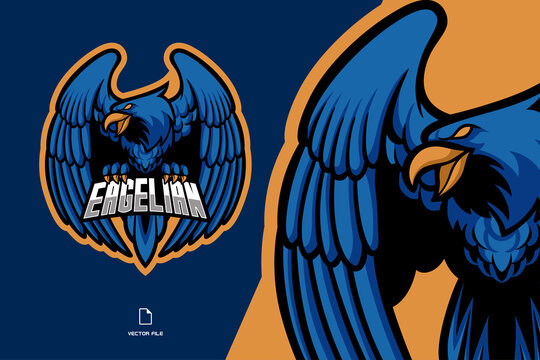 Blue Eagle Mascot Esport Game Logo Illustration For Gaming Team