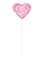 うずまき模様のピンクのハート形の棒キャンディ