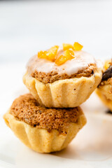 Sweet mini tart served on white plate