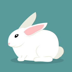 white rabbit on blue background, illustration for happy Easter and for the year of the rabbit on the Chinese calendar