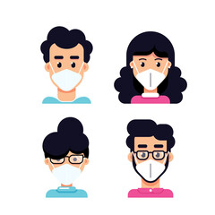 People Wearing Face Mask, Set of Icons