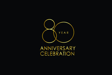 80 year anniversary red ribbon celebration logotype. anniversary logo with Red text and Spark light gold color isolated on black background, design for celebration, invitation - vector