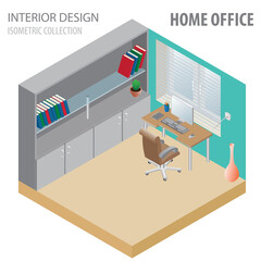 3d isometry interior design collection. Home office