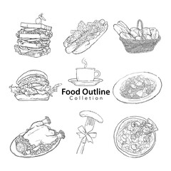 Outline Food Collection black and White