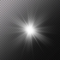 Glow effect. Star on transparent background.Bright sun. Vector illustration.