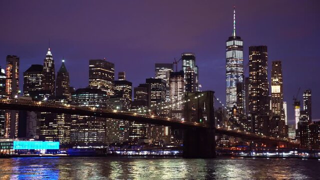 Brooklyn bridge at Sunset twilight, New York City NY USA