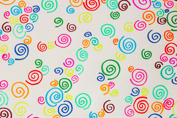 Background from colored spirals, pattern made from felt-tip pen