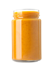 Delicious sea buckthorn jam in jar isolated on white