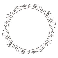 Circle cityscape frame vector illustration 丸い街並みフレーム