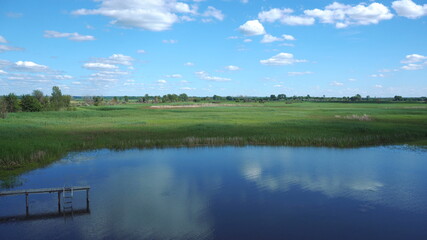 Lake and fields view from the top.