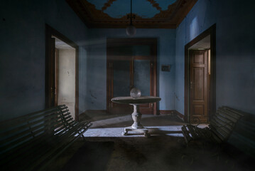 Italy, January 20, 2021. Entrance of an old abandoned country villa