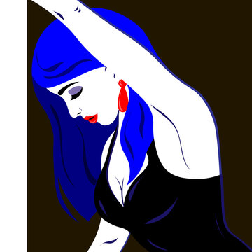 Young woman model in profile in pop art style. Sexy woman for advertising with bright hair