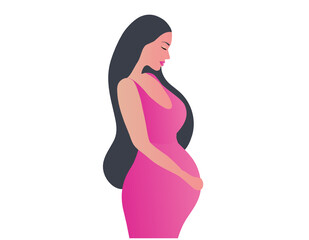 Beautiful young pregnant woman vector illustration. Pregnancy and motherhood woman concept