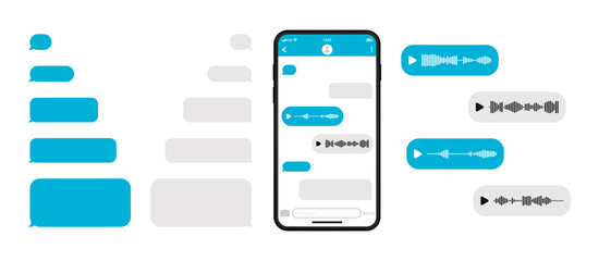 Mockup smartphone with blank template messenger chat. Telegram messenger. Voice message and empty talk bubble speech icon. Social media. Vector