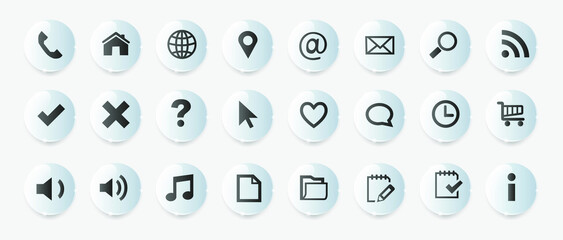 Universal web icons for Mobile and Web. Set of volumetric realistic icons on a white background for websites and applications. Vector.