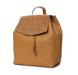 Stylish leather women's backpack isolated on white