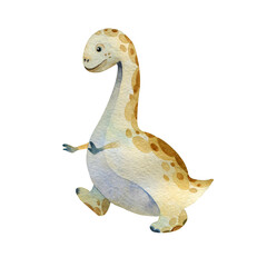 Little funny dinosaur, watercolor drawing. The isolated object on a white background.