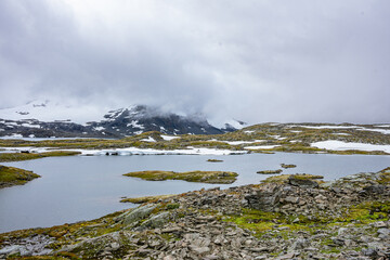 plateau with snow patches in autumn in norway (Sognefjellsveien)