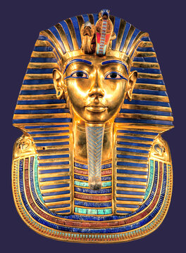 Egyptian Pharoah Tutankhamun's Burial Mask On Blue Background