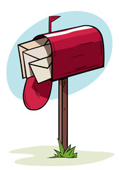 Incoming mail. Cartoon mailbox with letters