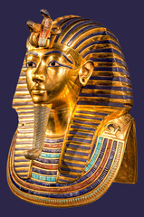 Funeral mask of pharoah Tutankhamun on blue background