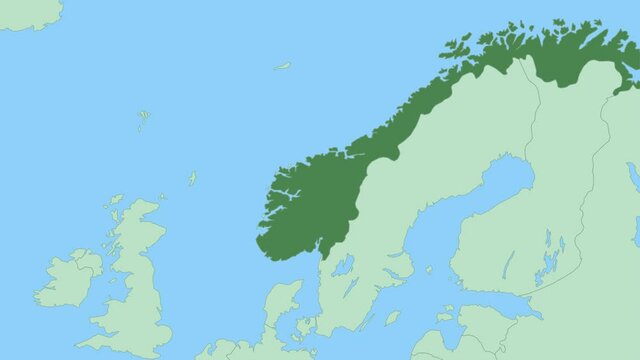 Map of Norway with pin of country capital. Norway Map with neighboring countries in green color.
