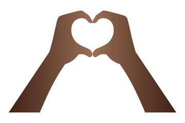 Fototapeta premium African American hands folded in the shape of a heart. The sign of love from the palms. Vector illustration. Isolated white background. Romantic gesture. Valentines Day. The fingers touch each other.