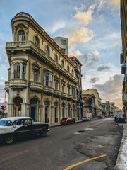 Havana, Cuba - September 14, 2016: American classic car drives on the main road in Havana Cuba City. Cuba travel