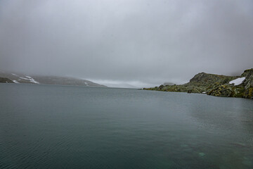 plateau with snow patches in autumn in norway (Sognefjellsveien)