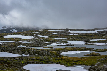 plateau with snow patches in autumn in norway (Sognefjellsveien)