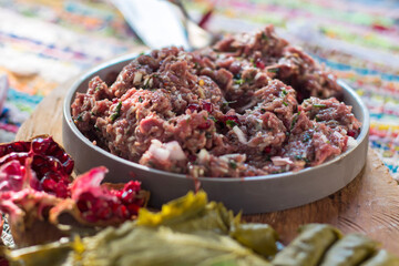 minced dolma with spices, herbs and pomegranate