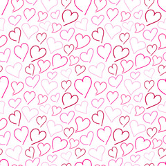 Vector doodle seamless pattern with colorful hearts for Valentine's Day, wedding, dating on a white background. Design element for postcard, wallpaper, wrapping paper, print, textile, packing.